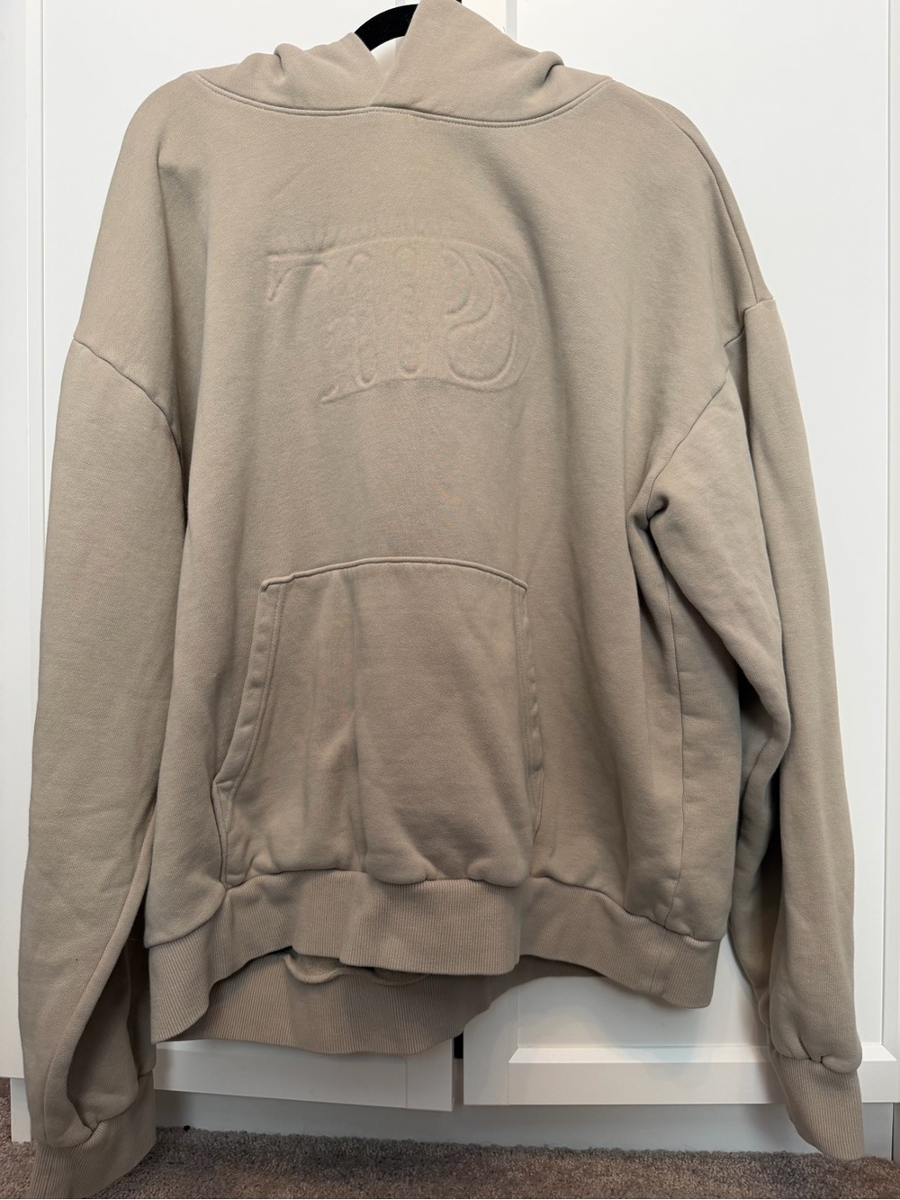 XL Taylor Swift Tortured Poets Dept Beige Hooded Sweatshirt - Embossed TTPD Logo